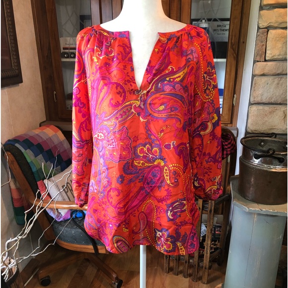 Lauren Ralph Lauren Tops - LAUREN RALPH LAUREN SIZE SMALL 100% SILK BLOUSE 3/4 SLEEVE V NECK PAISLEY PRINT